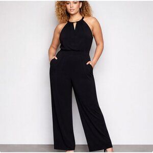 Vince Camuto Black Halter Wide-Legged Jumpsuit Size 12 Sleeveless Keyhole